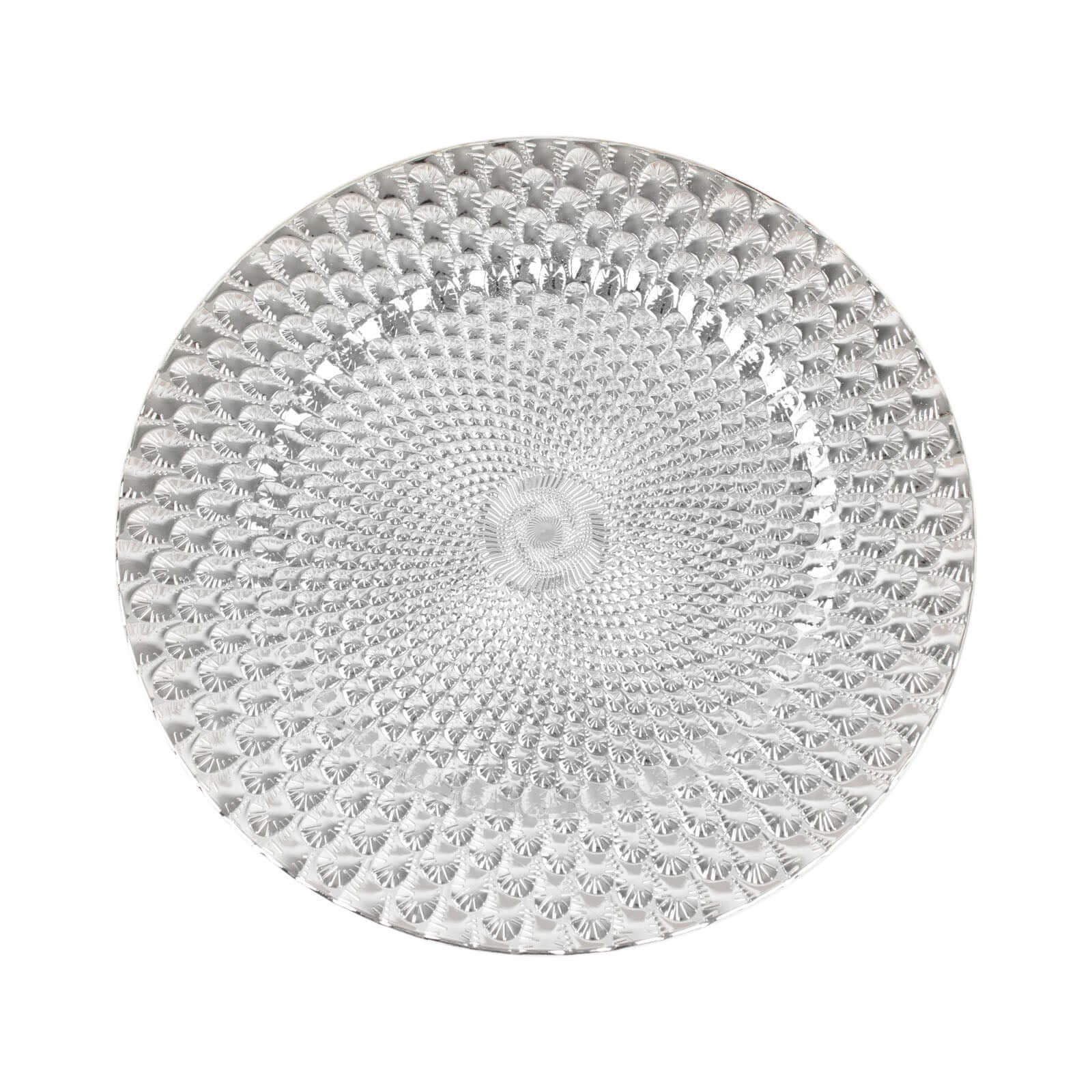6-Pack Plastic Round Charger Plates 13" in Silver with Peacock Pattern, Exquisite Decorative Dinner Party Charger Tableware